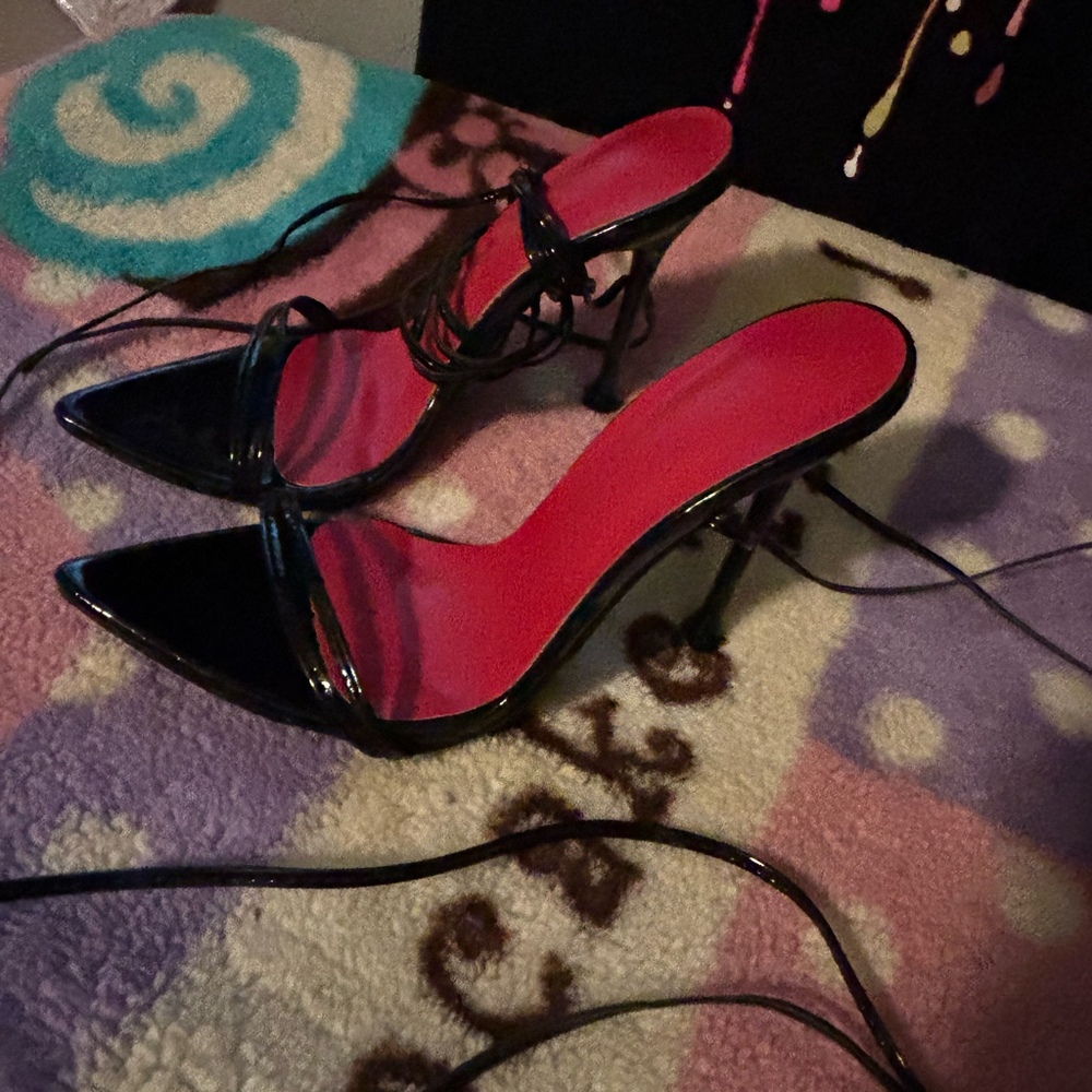 Black Lace-Up Stiletto Heels – Size 7.5 | Sexy Statement Shoes - Picture 4 of 6